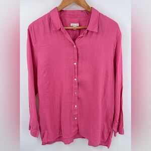 J.Jill love linen pink button up long sleeve blouse women’s size XL resort beach